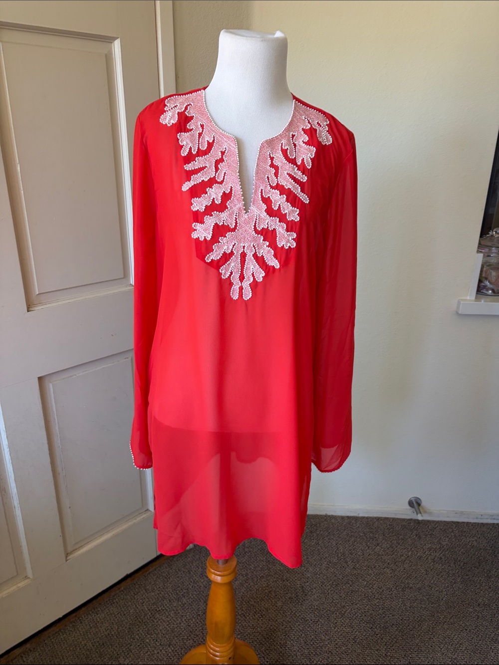 Antonio Melani Red Beaded V-Neck Tunic